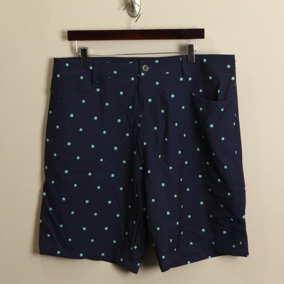 Straight Down Men's navy blue and green shamrocks Golf Shorts 36 10" inseam - Picture 4 of 7